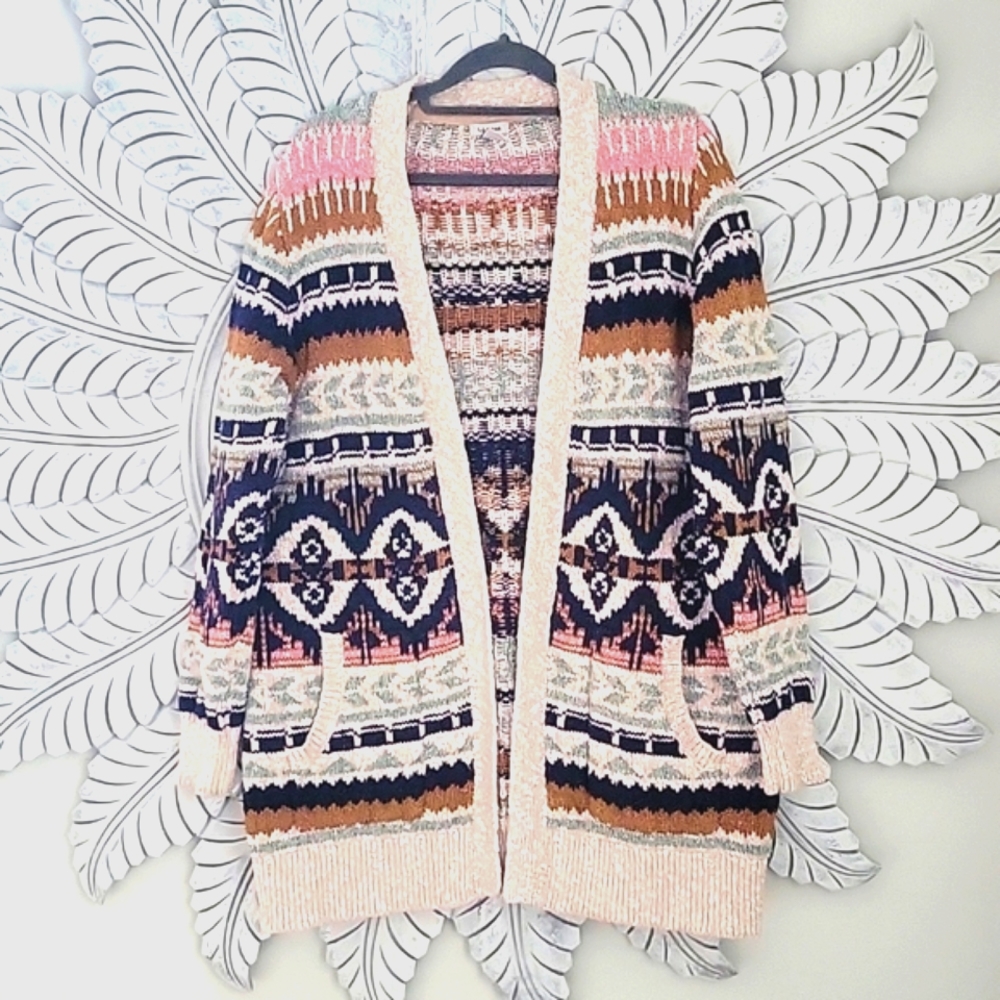 L.L. Bean 100% Cotton Knit Open Cardigan, Heavyweight Sweater, Size Medium
